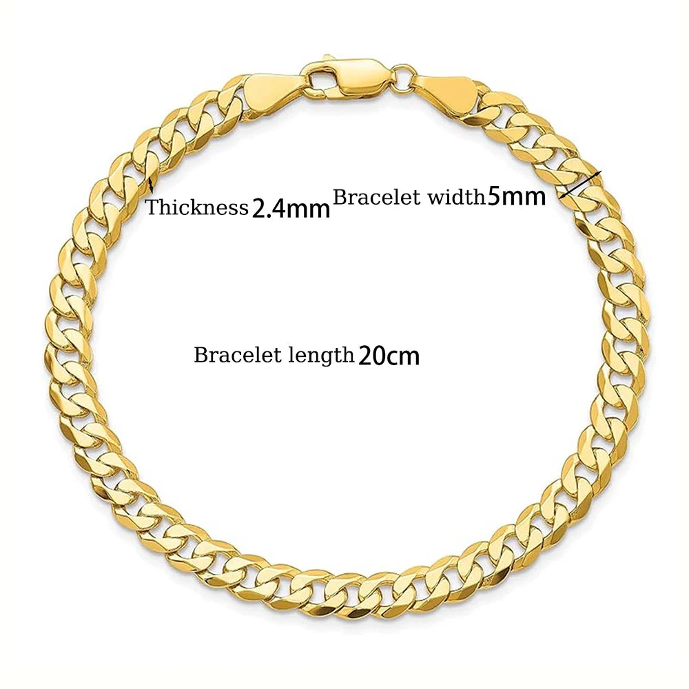 18K Gold Plated Bracelet 925 Sterling Silver Jewelry 5mm Miami Cuban Chain 20cm for Men Women Gifts Punk Style Waterproof USA