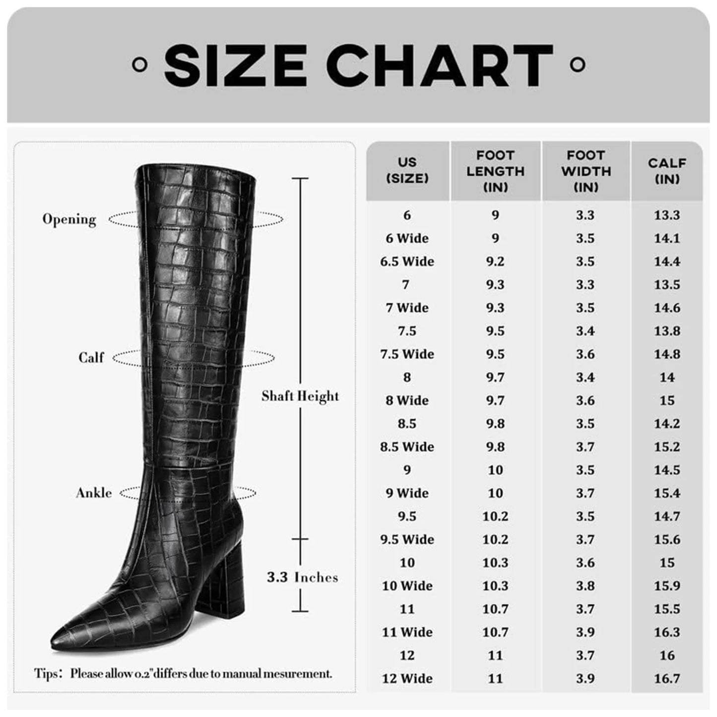 Black Knee High Boots for Women - Fashion Faux Crocodile Boots Women‘s Tall Boots Long Gogo Boots with Zipper Pointed Toe BLACK