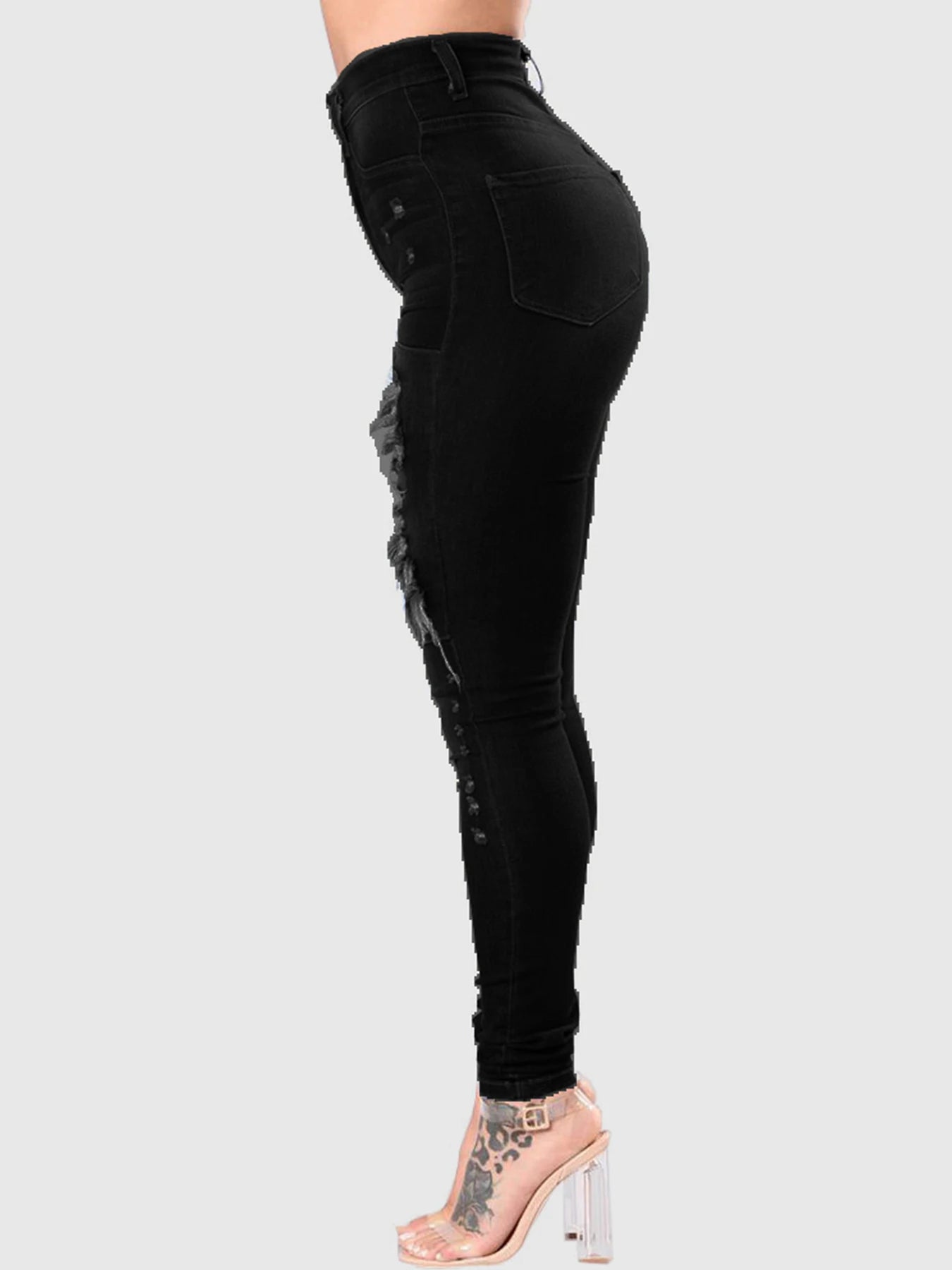 Women's High Waisted, High Stretch Ripped Tight Jeans, Fashionable, Casual and Comfortable Washed Jeans, Slanted Pockets, Suitab