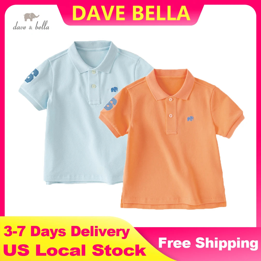 Dave Bella Boys Short Sleeve Polo Children Casual Summer T-shirt Sports Outdoor Cotton Shirt Top Kids Brother Clothes DB2240619