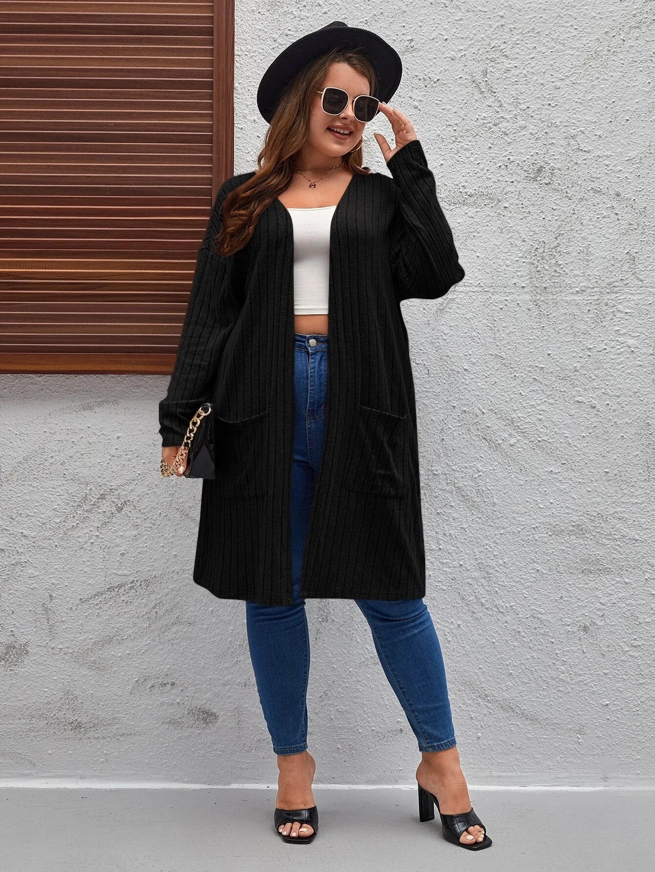 Plus Size Women's Casual Jacket Fashionable Long Sleeved Cardigan Simple Solid Color Pocket Commuting Women's Jacket