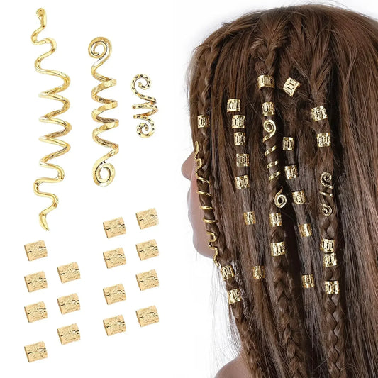 18Pcs Hair Accessories Loc Hair Jewelry for Women Braids, Dreadlock Beads Metal Hair Clips Decoration Gold(Multiple Styles)