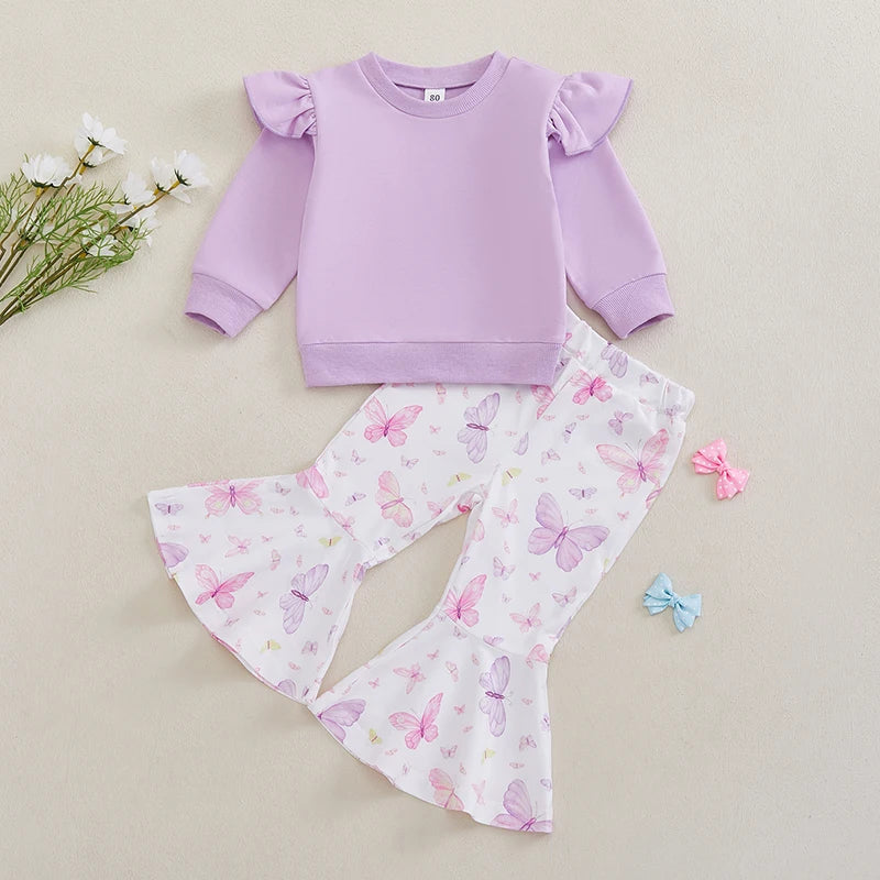 Cute Toddler Girl 2-Piece Winter Outfits Warm Fleece Hoodie Floral Print Leggings Set Baby Girl Clothes for Fall