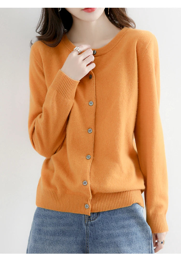 New Worsted Spring And Autumn Women Cardigan Round Neck Knitwear Solid Color Fashion High-grade Knitwear-ZD-021