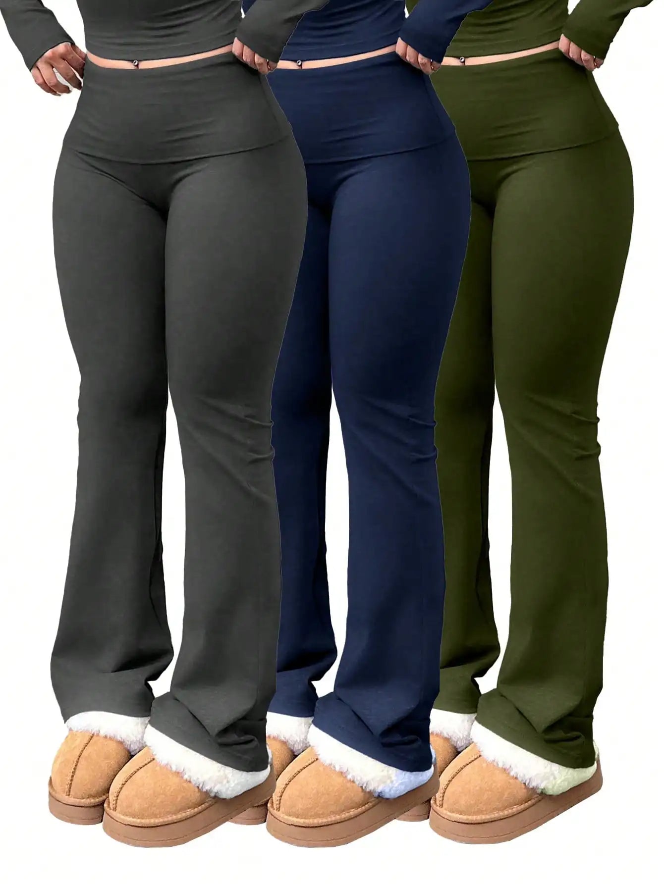 Women's High-waisted Flared Pants 3 Pairs/set Large-sized Women's Casual Yoga Pants Elastic Waist Fitness Flared Pants
