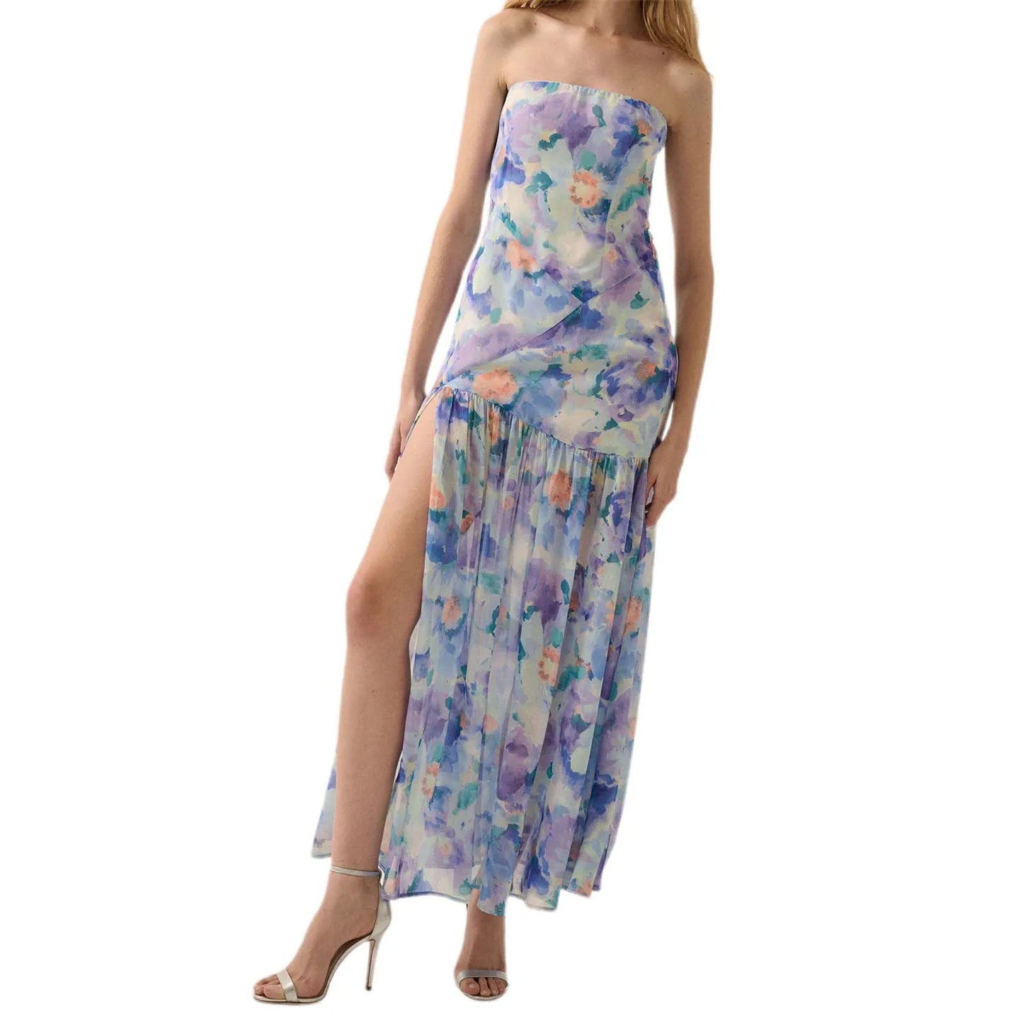 Women s Floral Print Off Shoulder Maxi Dress with Sleeveless Bandeau Top for Summer Beach Vacation