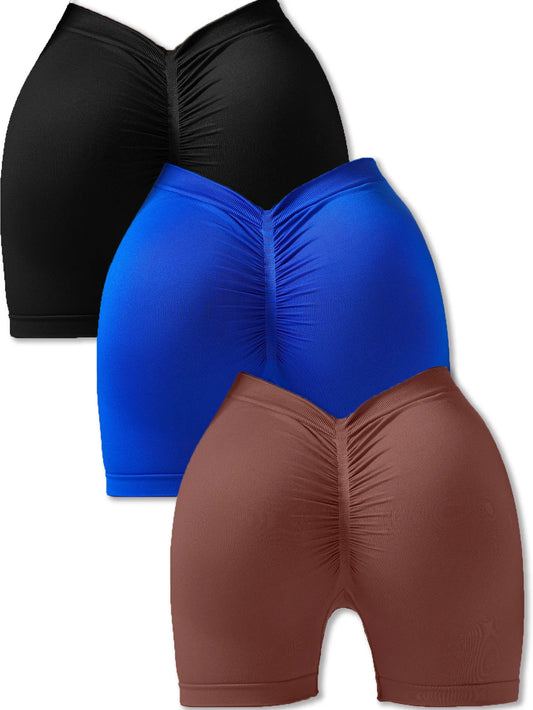 3 Pack Us Local Women's Fitness Shorts V-High Waisted Yoga Shorts,Moisture-Wicking Breathable And Stretchy
