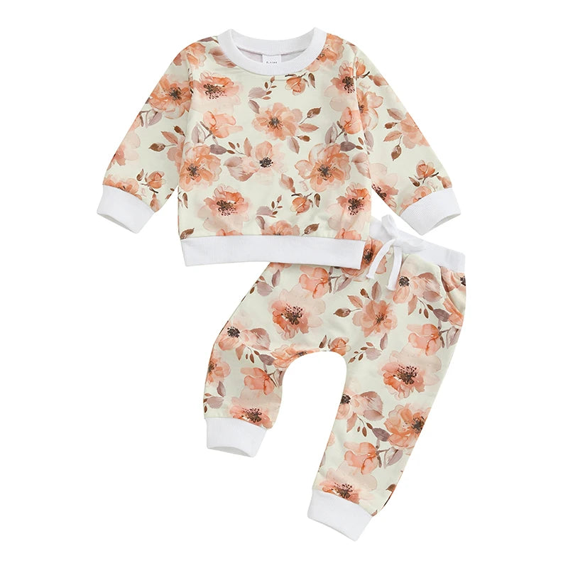 Toddler Girl 2-Piece Winter Outfits Long Sleeve Floral Print Hoodie Leggings Set Baby Clothes for Fall