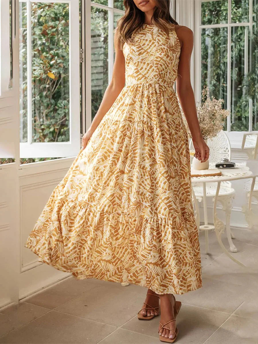 Women Bohemian Floral Dress Summer Backless A-Line Party Dress for Cocktail Beach Club Streetwear