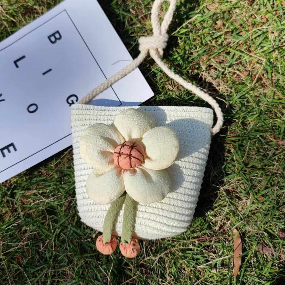 Handmade Summer Children Girls Shoulder Bag Flower Straw Baby Bags Messenger Bag Kids Keys Coin Purse Cute Princess Mini Handbag