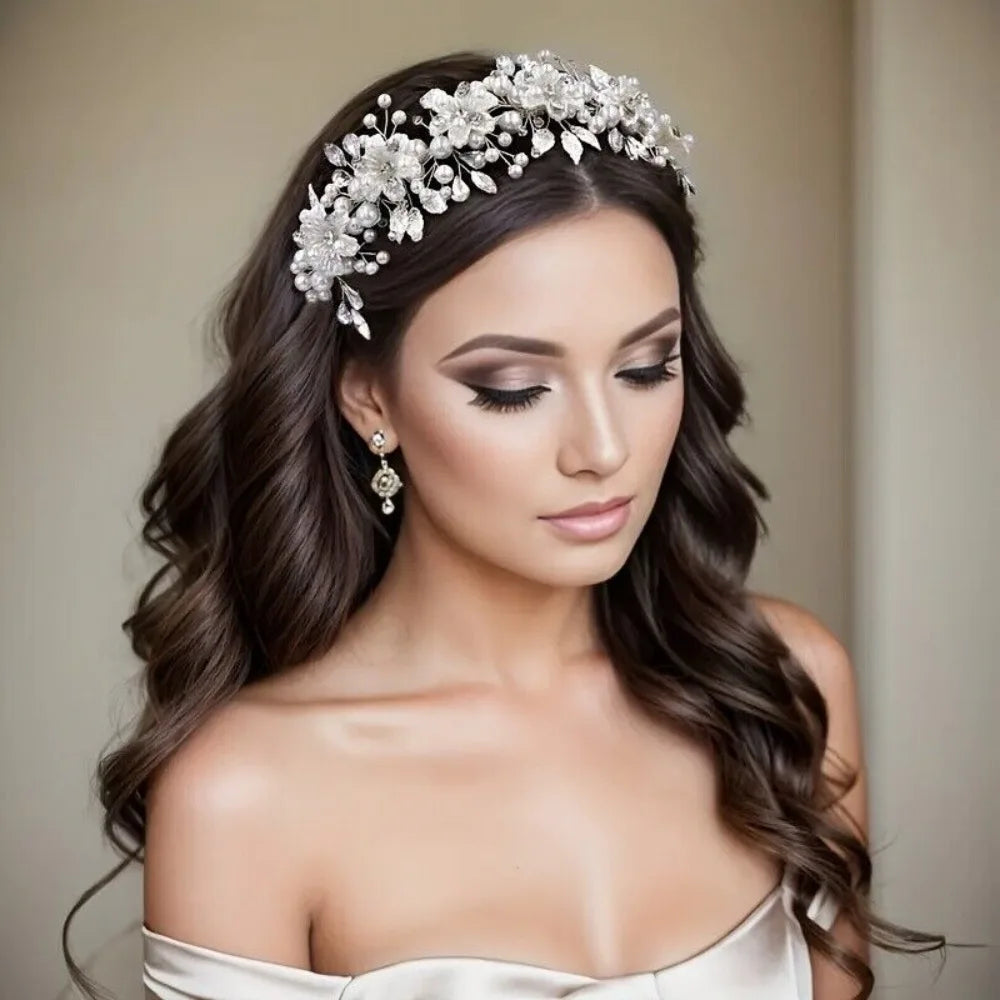 1Pcs Boho Style Handmade Faux Pearl Headwear Flower Shaped Ornament Women Hair Accessories
