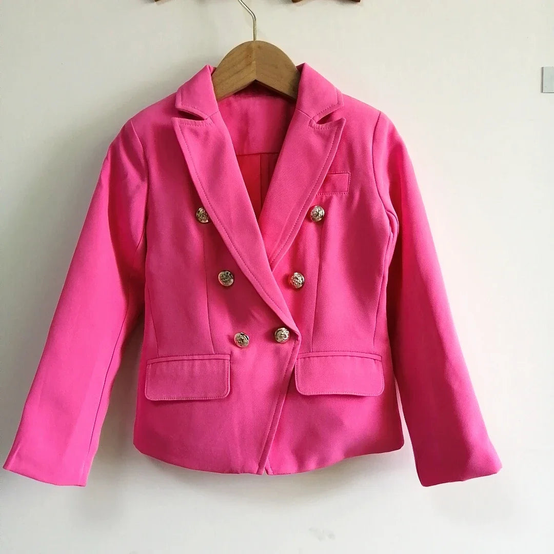 Kids Girls Buttons Double Breasted Blazer Pink Jacket Autumn Winter Clothes Toddler Children's Teenage Casual Coat Blazers 1-10Y