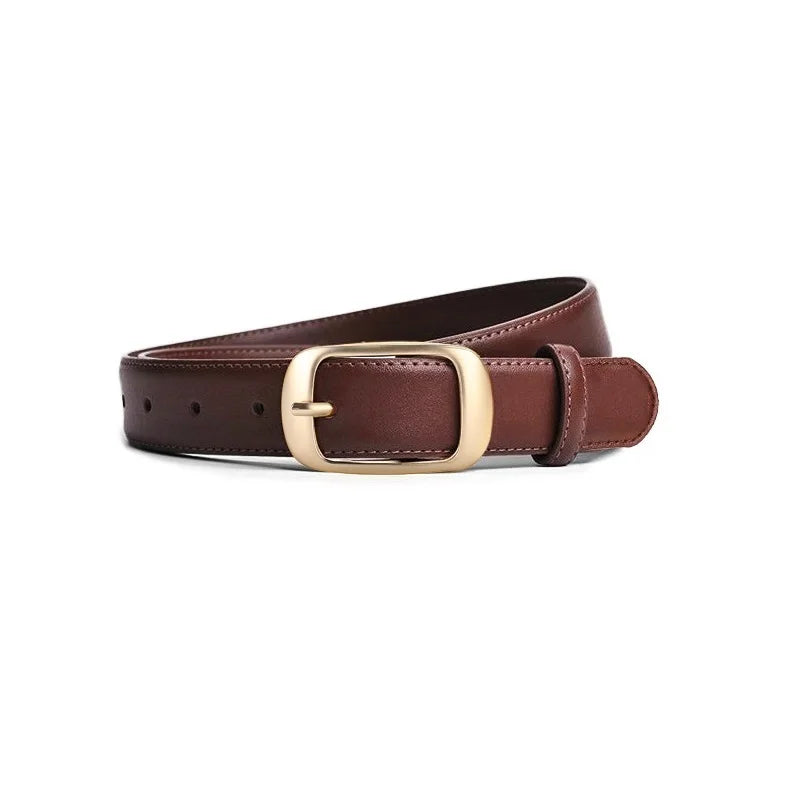 Luxury Genuine Leather Wide Belt Ladies Fashion Simple Matching Jeans Gold Buckle Belt Women 2.8cm Wide Cowhide Brown Belt