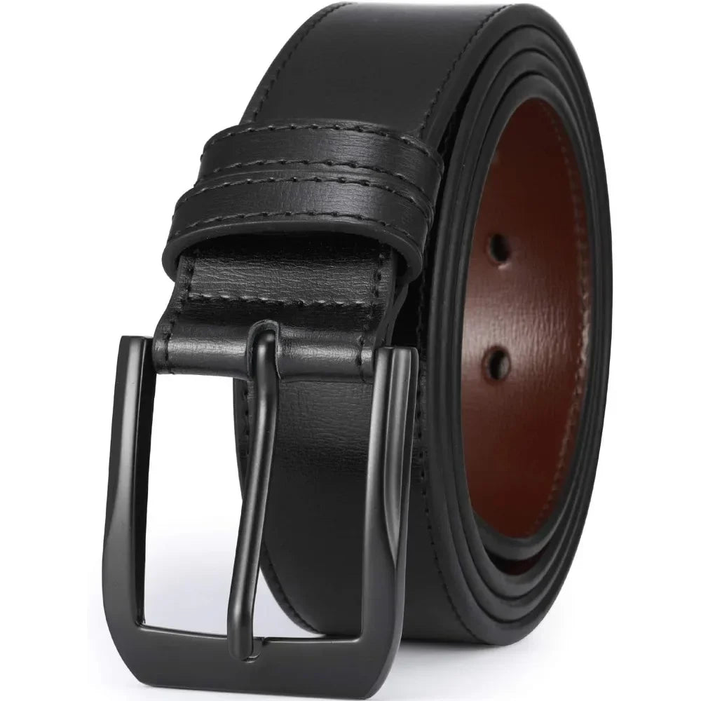 Men’s Casual Leather Jeans Belts 1 1/2” Wide  Thick Alloy Prong Buckle Work Dress Belt for Men
