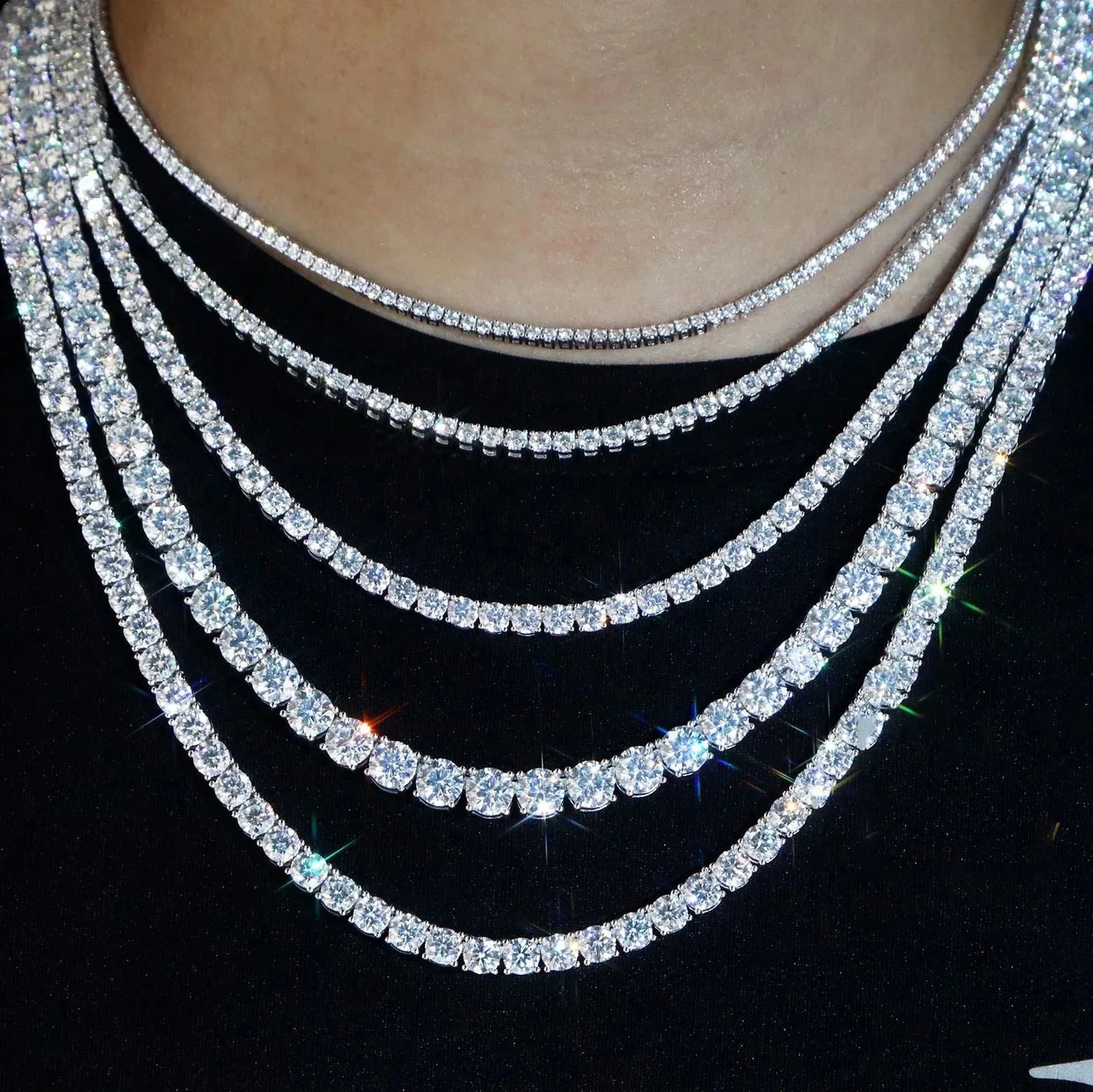 1pc S925 Sterling Silver With 45.9-112.00CT Moissanite Tennis Necklace Gift 3-6.5 Mm D Color VVS1 Round Cut Moissanite Tennis Ne