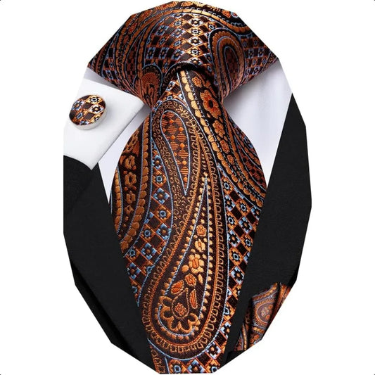 Dubulle Mens Paisley Floral Silk Tie for Men Striped Necktie and Pocket Square Cufflinks Set Wedding Business