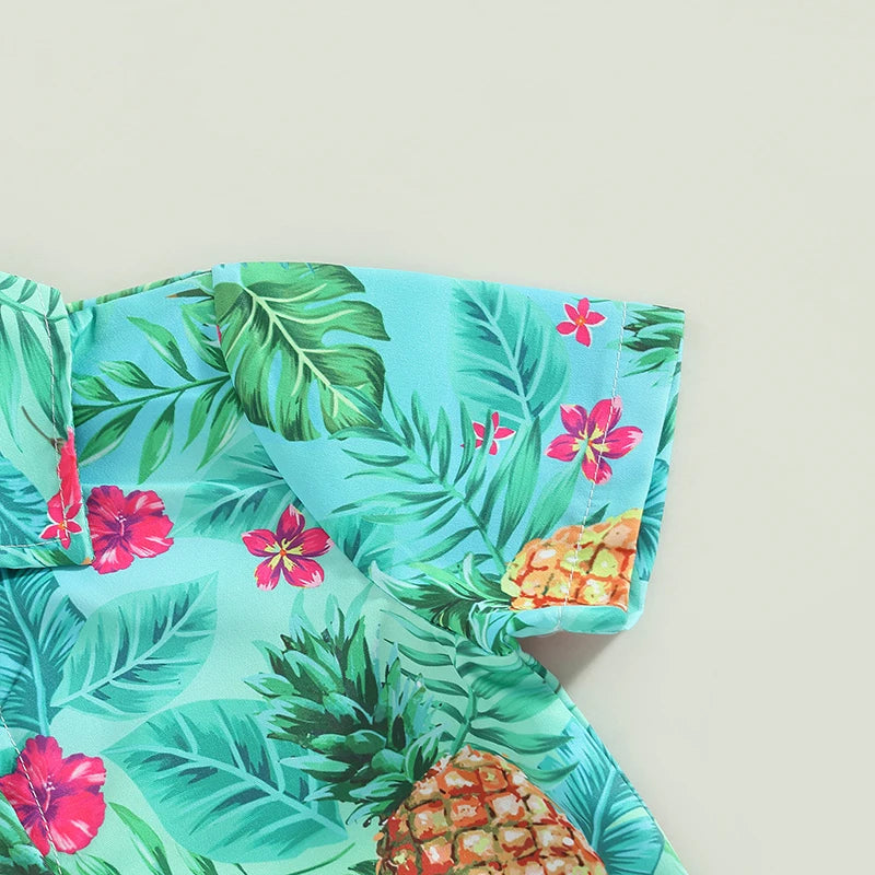 Baby Boy Summer Outfits Hawaiian Print Short Sleeve Shirt Denim Shorts Set for Toddler Boys