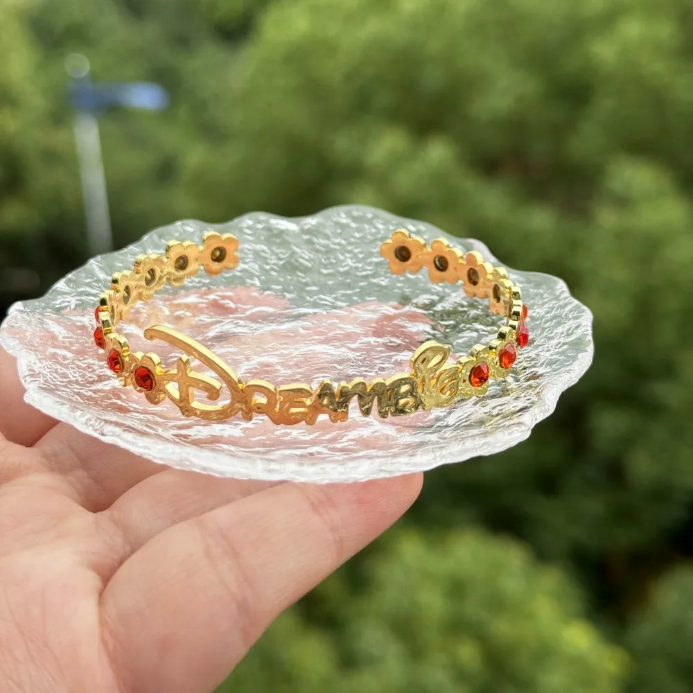 DUOYING Custom Letter Bangle Floral Customised Birthstone Bracelet Colorful Stainless Steel Gold Jewelry For Baby Girl Gift