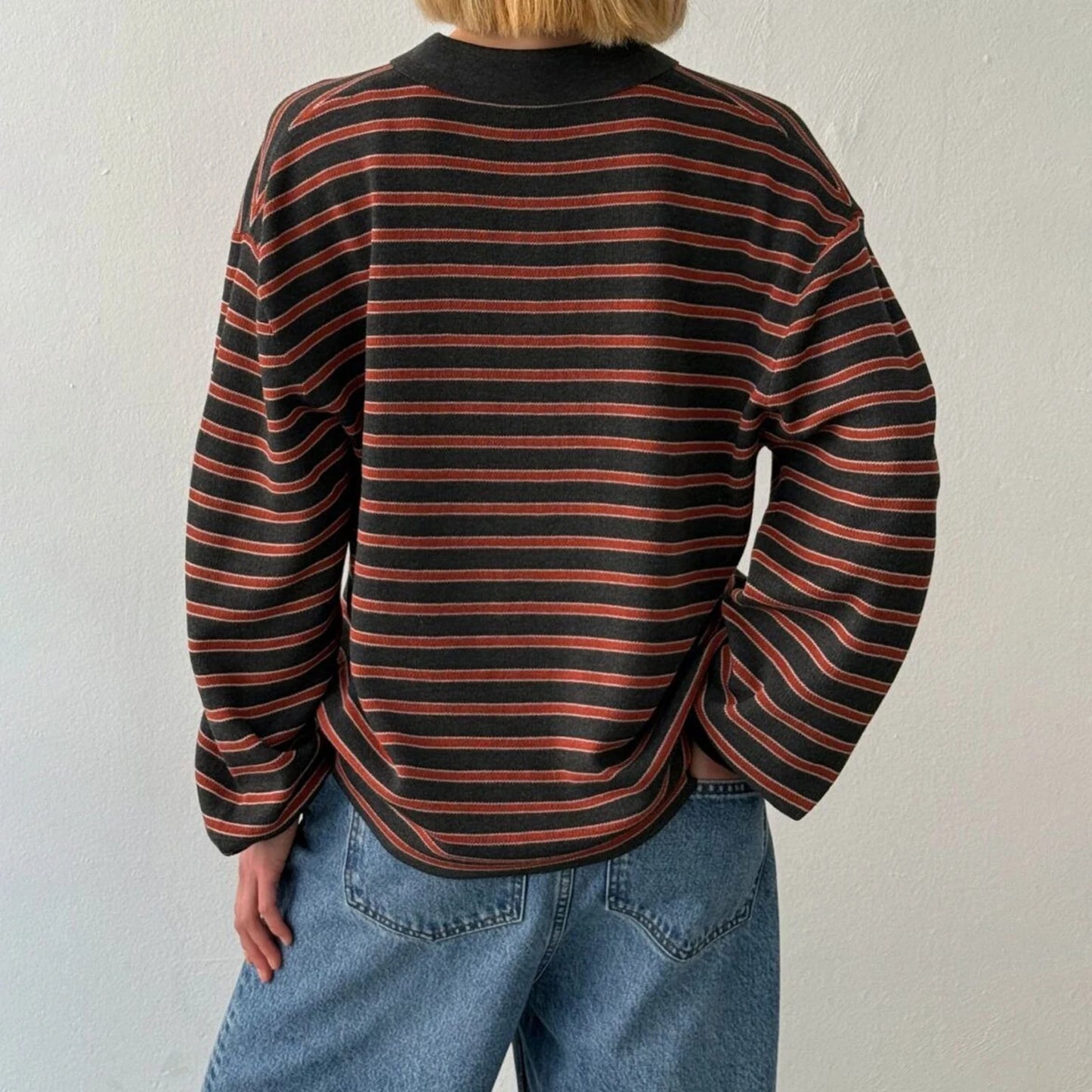 Women s Striped Collared Sweater with Loose Fit and Long Sleeves - Stylish Pullover Knit Top for Casual Winter and Fall Fashion