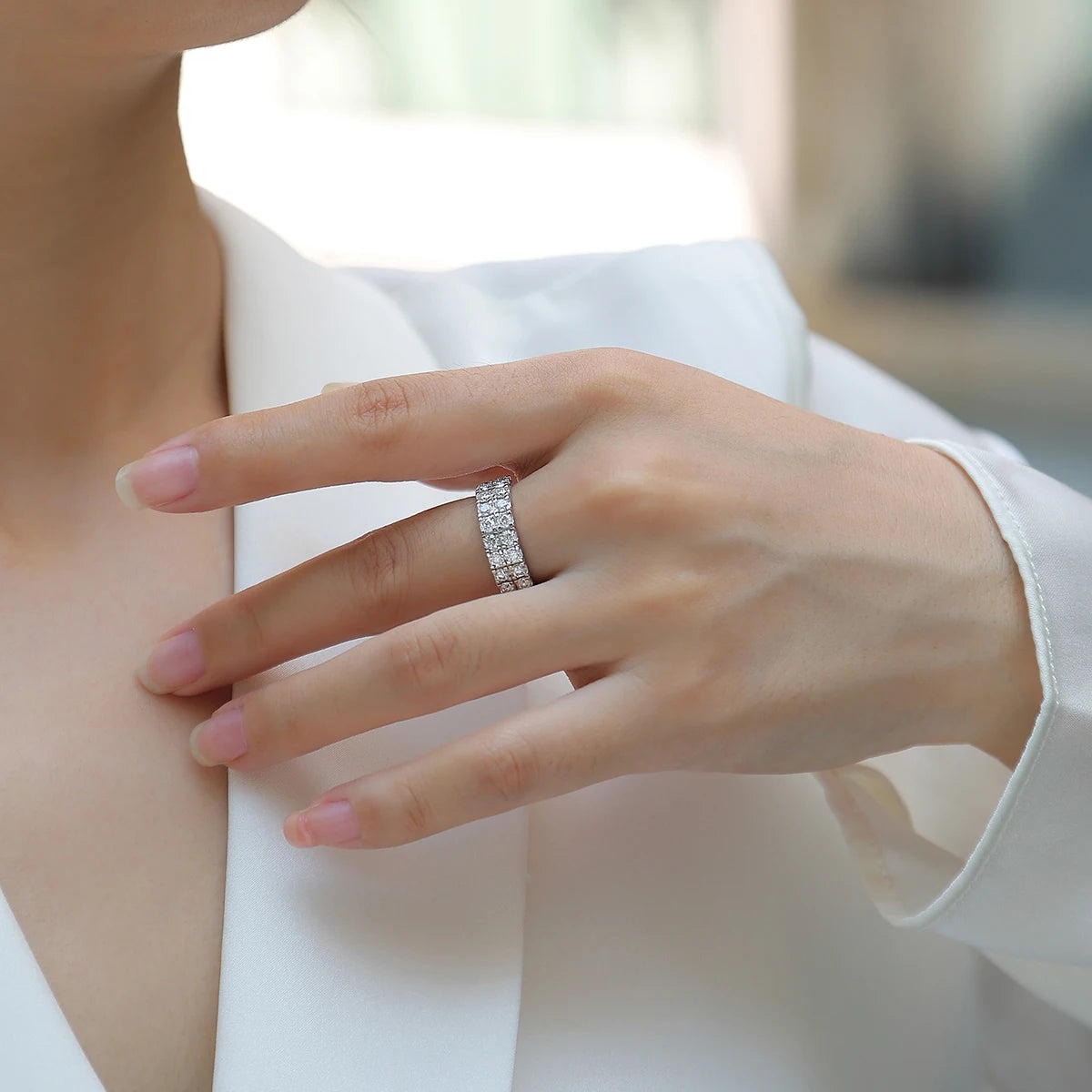 JIUZUAN GRA Certified 1.4CT 3mm Moissanite Diamond Ring for Women S925 Sterling Silver Enternity Engagement Rings Wedding Band