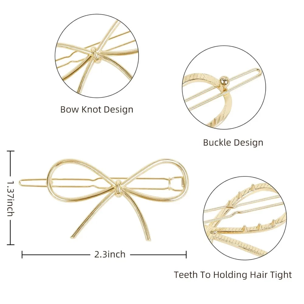 4Pcs Metal Hairpins with Chic Minimalist Bows - Simple and Stylish Hair Accessories Gift for Women and Girls