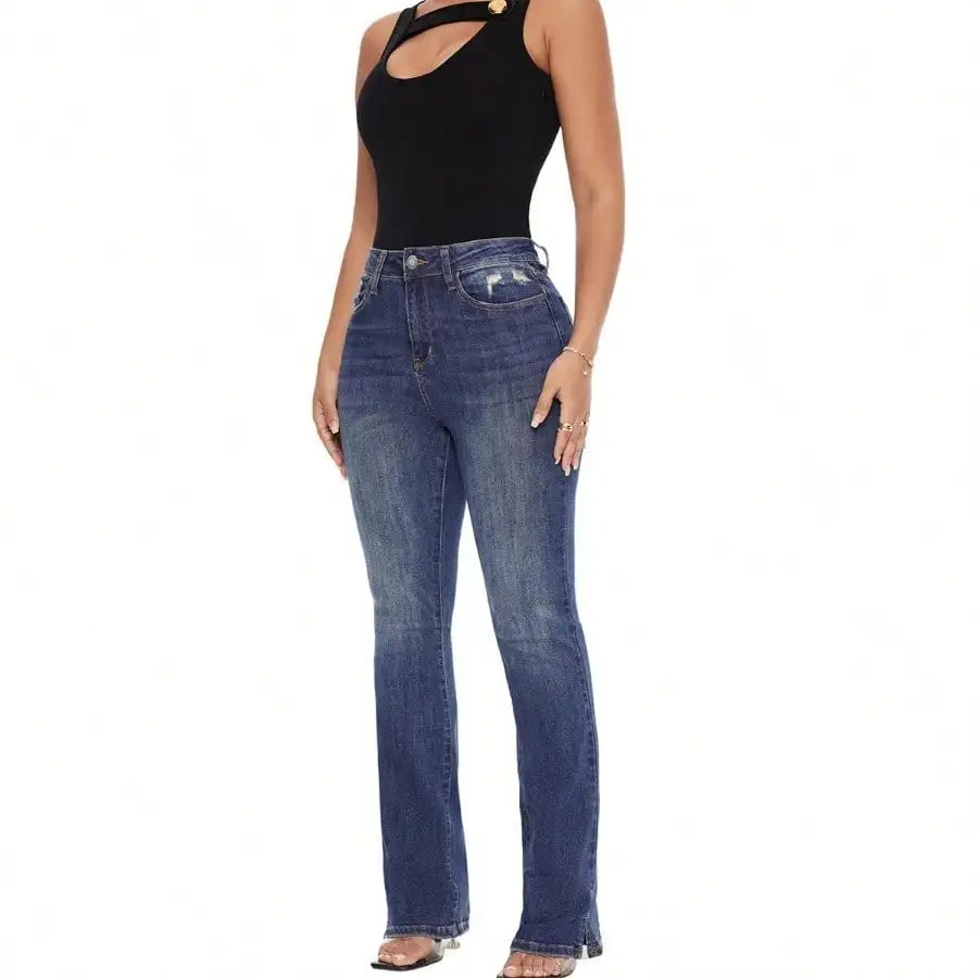 Women High Waist Stretch Hip Lift Denim Skinny Pants Jeans Full Length Sexy Slim Bleachded Solid Color Pants