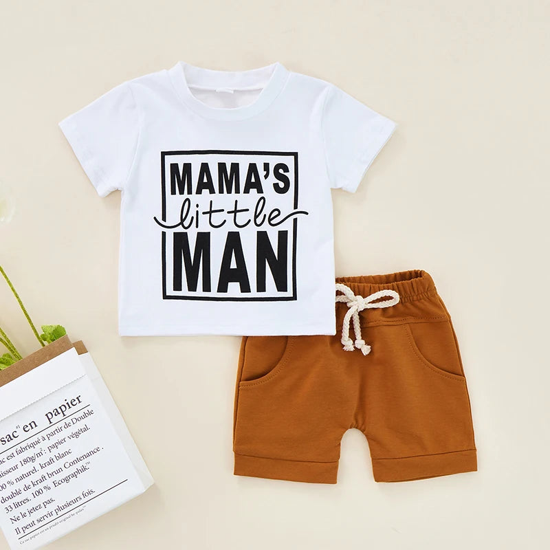 Toddler Boy s Matching Outfit Graphic Print Tee with Coordinating Elastic Waist Shorts for Playtime Fun