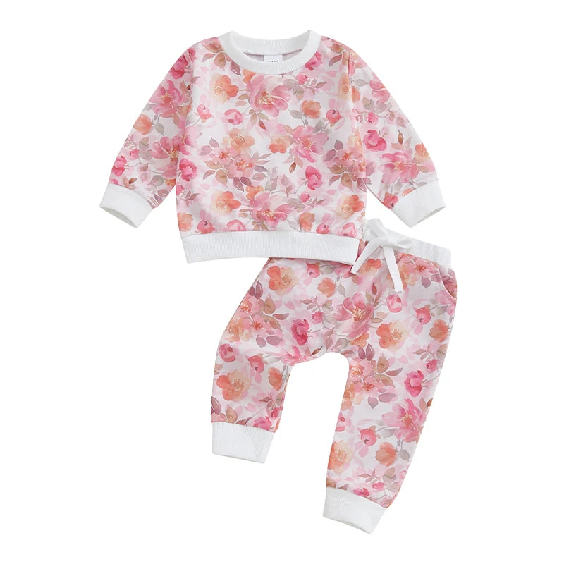 Toddler Girl 2-Piece Winter Outfits Long Sleeve Floral Print Hoodie Leggings Set Baby Clothes for Fall