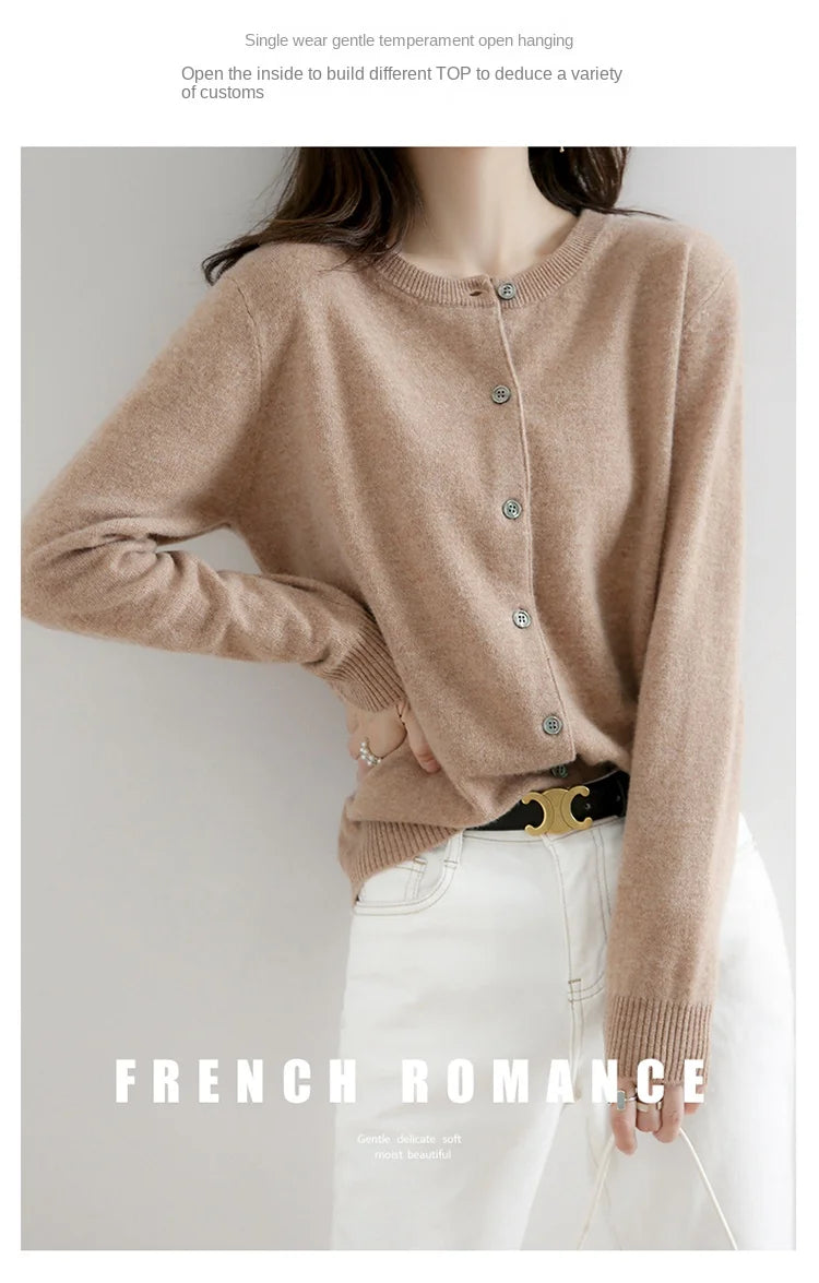 New Worsted Spring And Autumn Women Cardigan Round Neck Knitwear Solid Color Fashion High-grade Knitwear-ZD-021