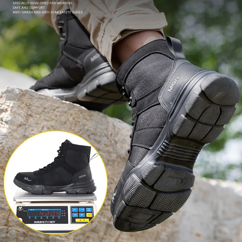 Mens Safety Shoes Steel Toe Metatarsal Protection Anti-Puncture Indestructible Shoes Trail Running Shoes Outdoor Protective Boot