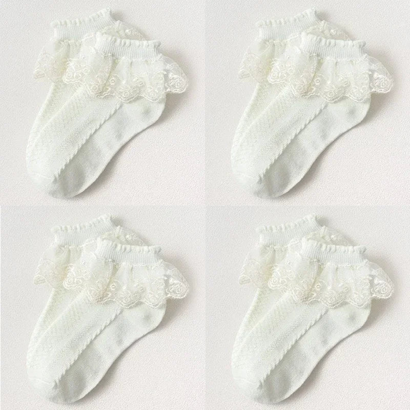 Mesh Socks Breathable Cotton Lace with Ruffle Princess Children Ankle Short Sock White Pink Yellow for Baby Girls Kids Toddler