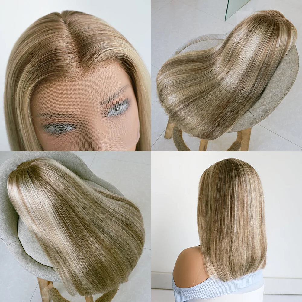 Ombre Ash Blonde Wig Human Hair 13x4 Lace Front Wig Human Hair Highlight Short Bob Wig HD Transparent Lace Front Human Hair Wigs