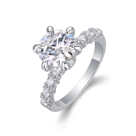 JIUZUAN 1/2/3 Carat Women's Engagement Ring Round Cut Moissanite Ring 925 Sterling Silver Classic Wedding Anniversary Ring