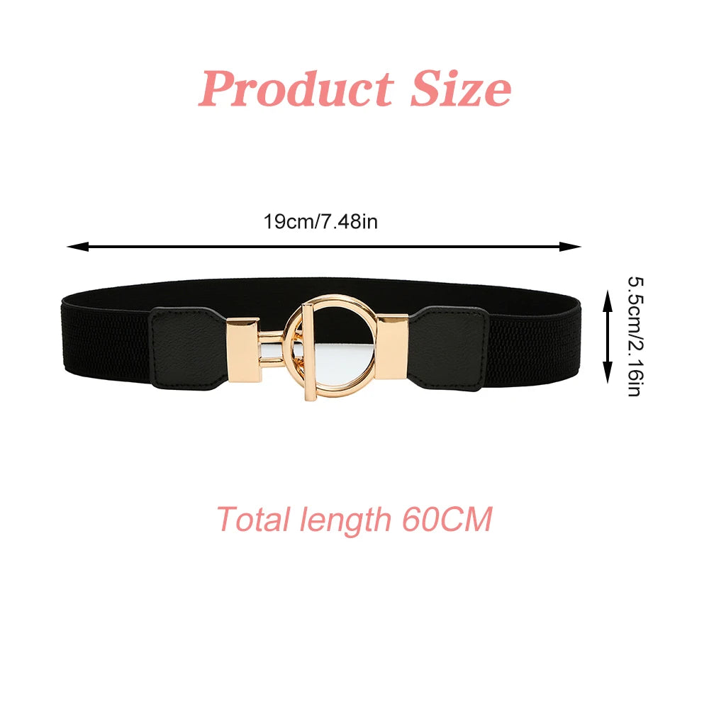 3 Pieces Women Waistbands Fashionable Elastic Cummerbunds with Metal Buckle Red Black Brown Color