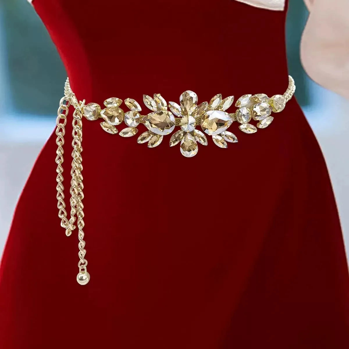 Artificial Crystal Embellished Metal Waist Chain Fashion Women Belt Luxury Rhinestone Body Jewelry Party Evening Dinner Accessor
