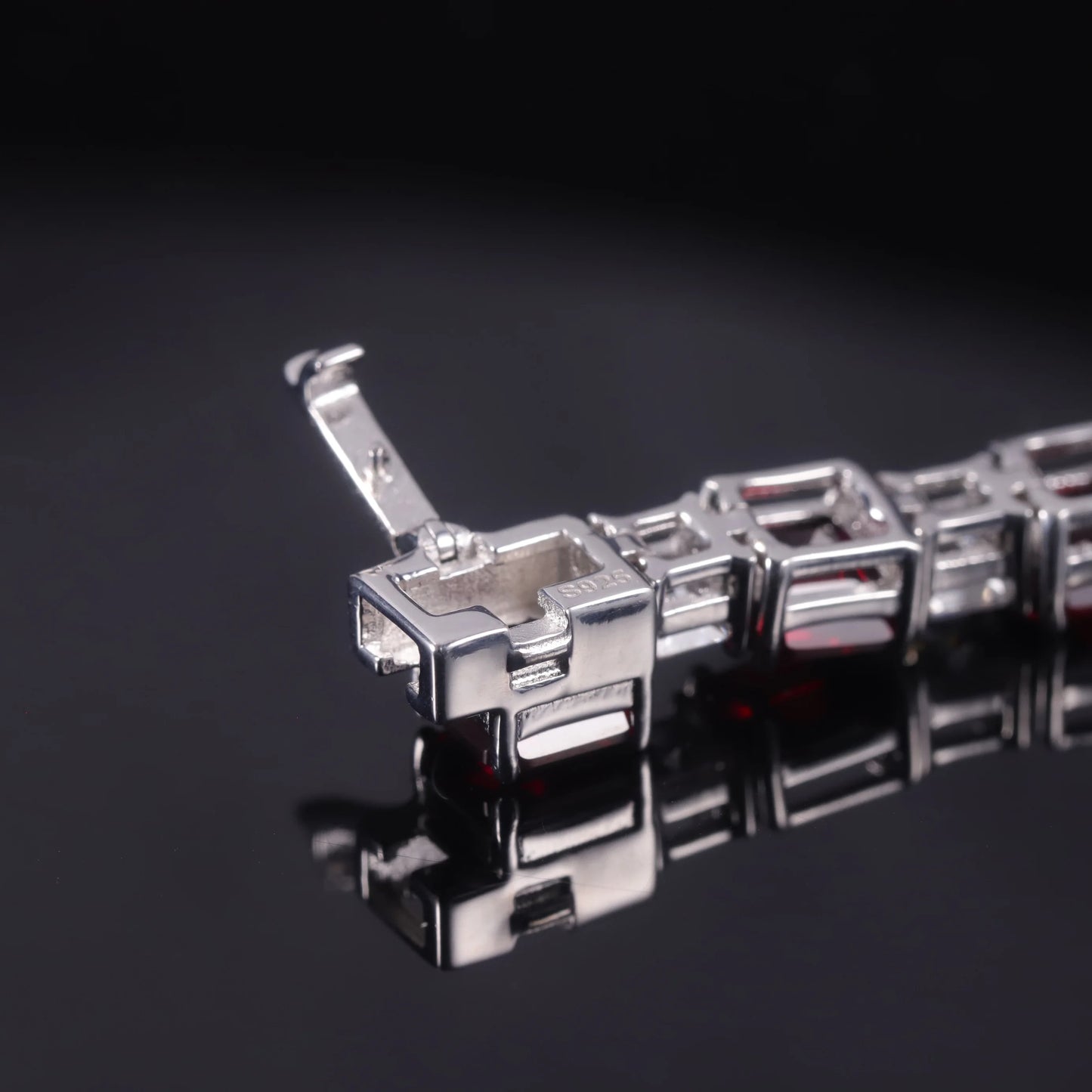 GEM'S BALLET Square Princess Cut Lab Created  Ruby Tennis Bracelet Real Sterling Silver 925 Fancy Party Wear Bracelet Gift