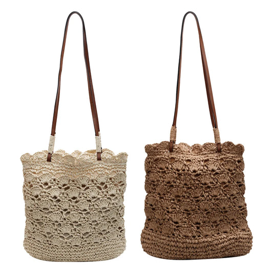 Women Seaside Knitting Beach Bag Large Capacity Hand Woven Tote Bag Wear Resist Crochet Handbag Travel Shopping Party Bag