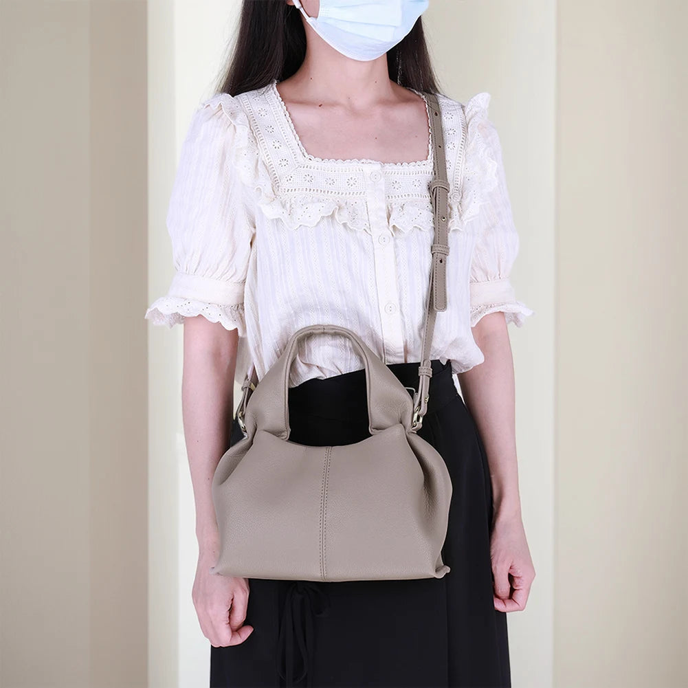 Soft Cloud Bag Solid Color Dumpling Clutch Purse with Removable Strap Retro Crossbody Bag Top Handle Bag for Women