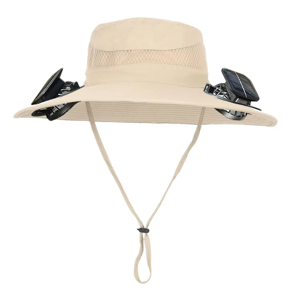 Wide Brim Outdoor Sun Hat with 2 Solar Fan Wide Brim Bucket Hat Fisherman Hat for Men Swim Hat Outdoor Fishing Hat USB Charging