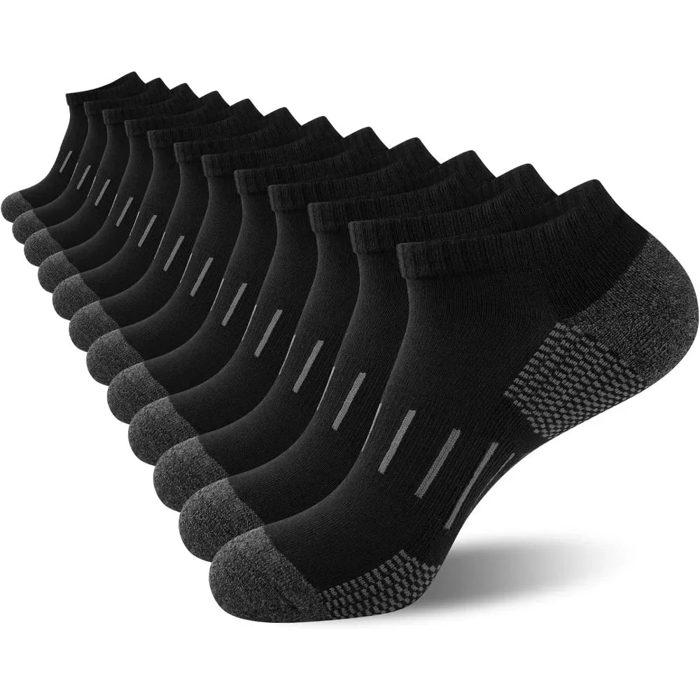 Mens Athletic Ankle Socks Moisture Wicking Cushion Running Low Cut Sock 6 Pack