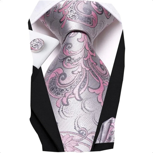 Men's Tie Sets Silk Paisley Striped Necktie Pocket Square Cufflinks Sets Wedding Business Holiday