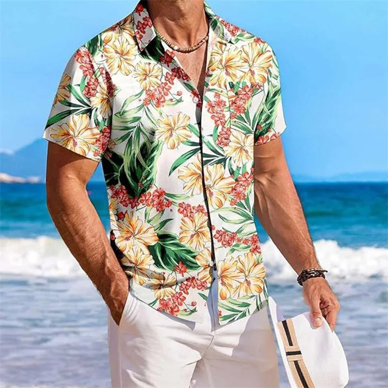 Men s Floral Print Short Sleeve Button Down Shirt with Chest Pocket for Casual Wear and Summer Outings Perfect for Beach and