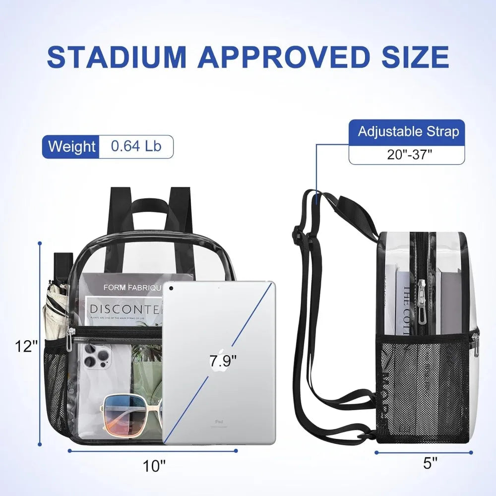 Stadium Approved Clear Mini Backpack 12×12×6 - Transparent for Concerts, Beach, Work, Travel & Sports