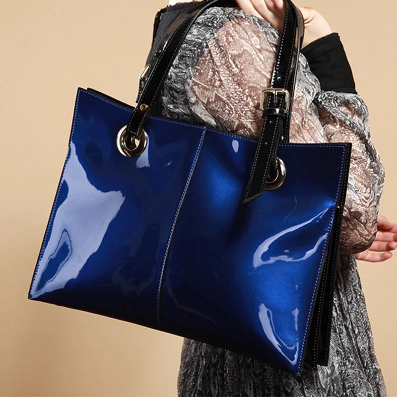 Patent Leather Handbags for Women,Designer, Luxury Tote Bag Large Capacity,Business Vintage Shiny Underarm Purses Shoulder Bags