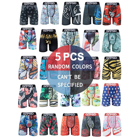 5Pcs Sexy Summer Men Boxer Underwear Breathable Printed Men's Panties Underpants Male Plus Size Man Boxer Briefs Man Boxershorts