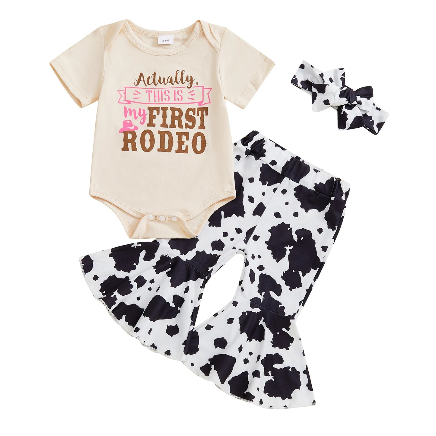 Adorable Toddler Cowgirl Costume with Western Print Romper Flared Pants and Matching Headband - 3 Piece Set for Country Style