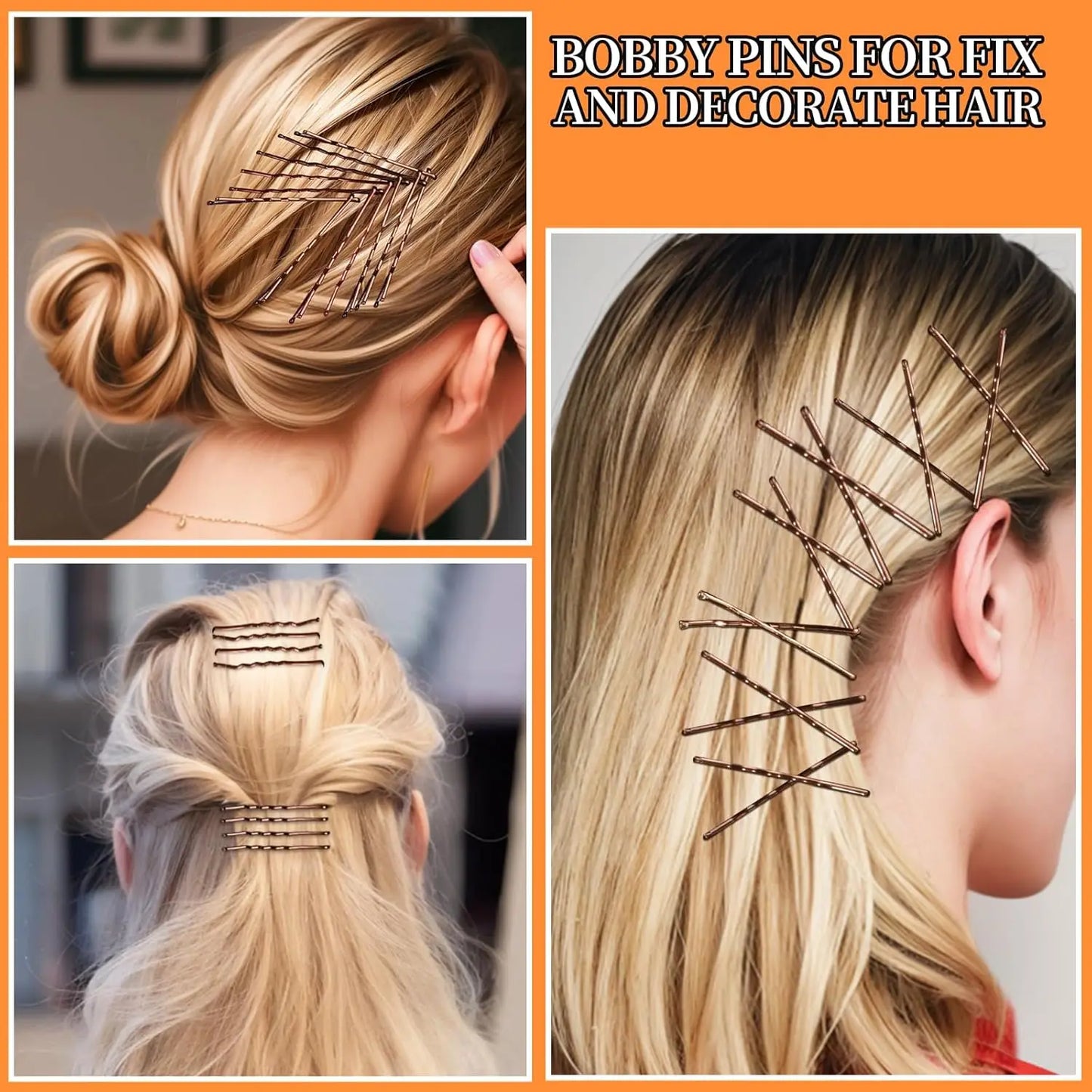 300 Pieces Bobby Clip Hair Clip Kit, 100 Hair Clips for Women, 100 Bobby Pins for Brown Hair and 100 Hair Bands