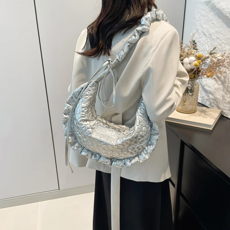 Puffer Shoulder Bag Lightweight Shoulder Purse Soft Bubble Tote Bag with Adjustable Strap Handbag for Women Work Shopping Travel