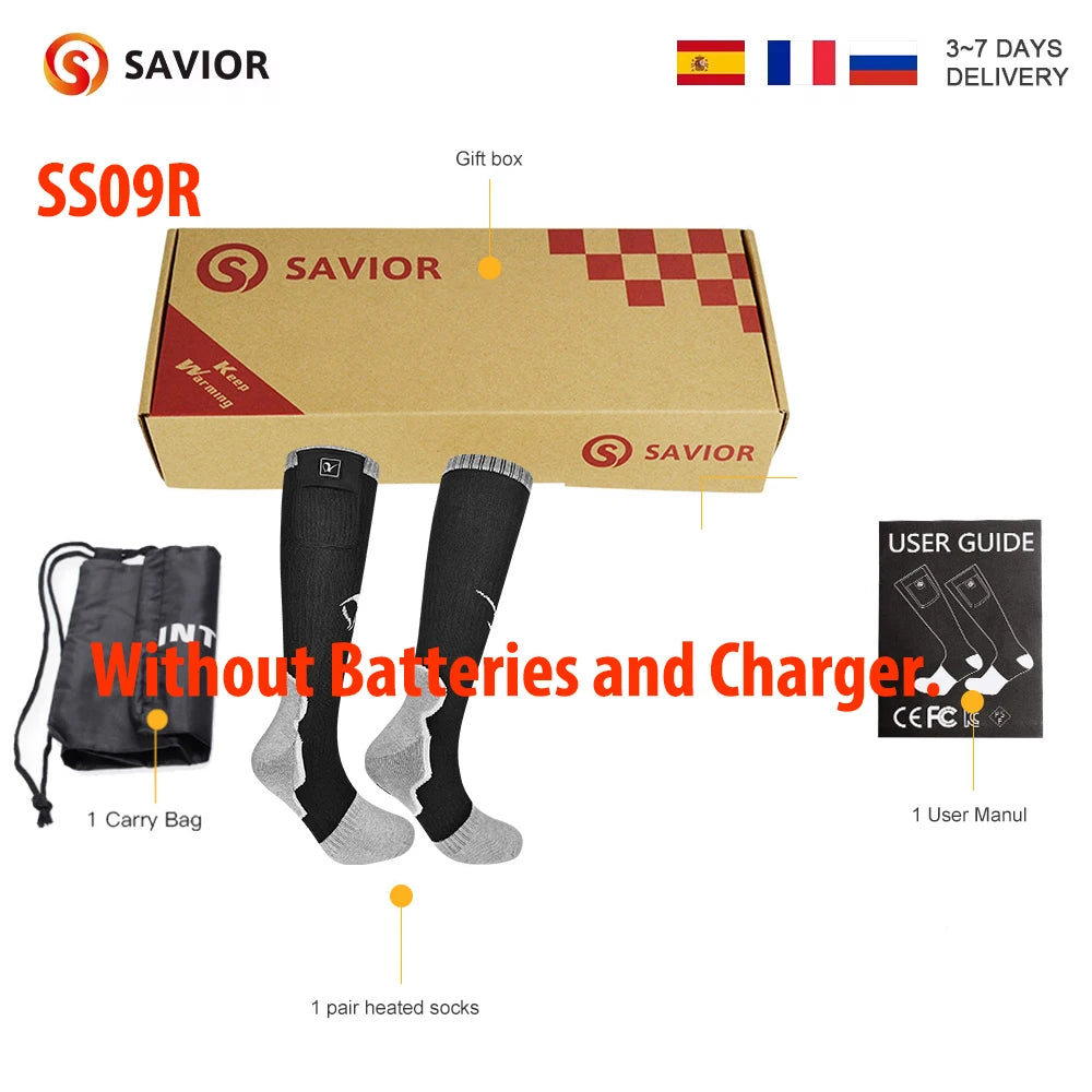 SAVIOR HEAT Rechargeable Heated Socks For Men and Women Electric Heated Socks Warm Foot Thermal Stocking with Battery Winter Ski