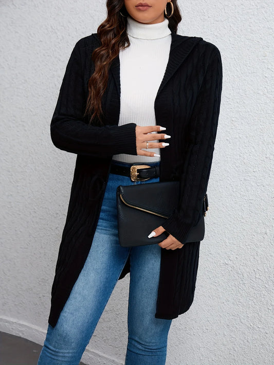 Plus Size 1XL-5XL Women's Versatile Solid Color Cardigan Top Fashionable Drawstring Knit Hooded Cardigan Casual Loose Cardigan